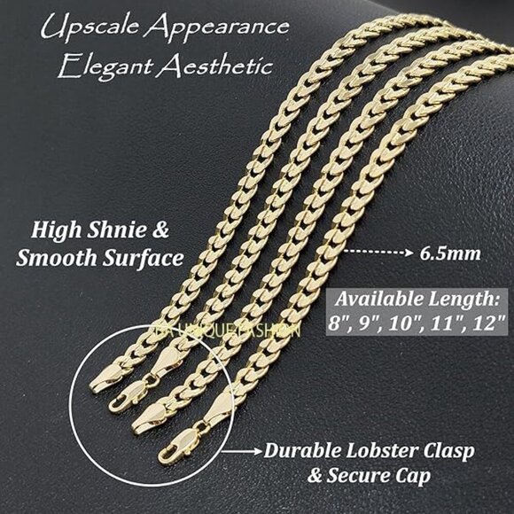Gold-Plated Anklet Women 9-12 Inch Sizes Cuban Figaro Mariner Herringbone - Picture 5 of 7